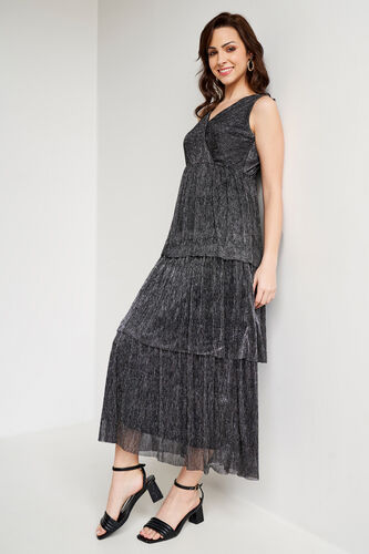 Black Self Design Flounce Gown, Black, image 4